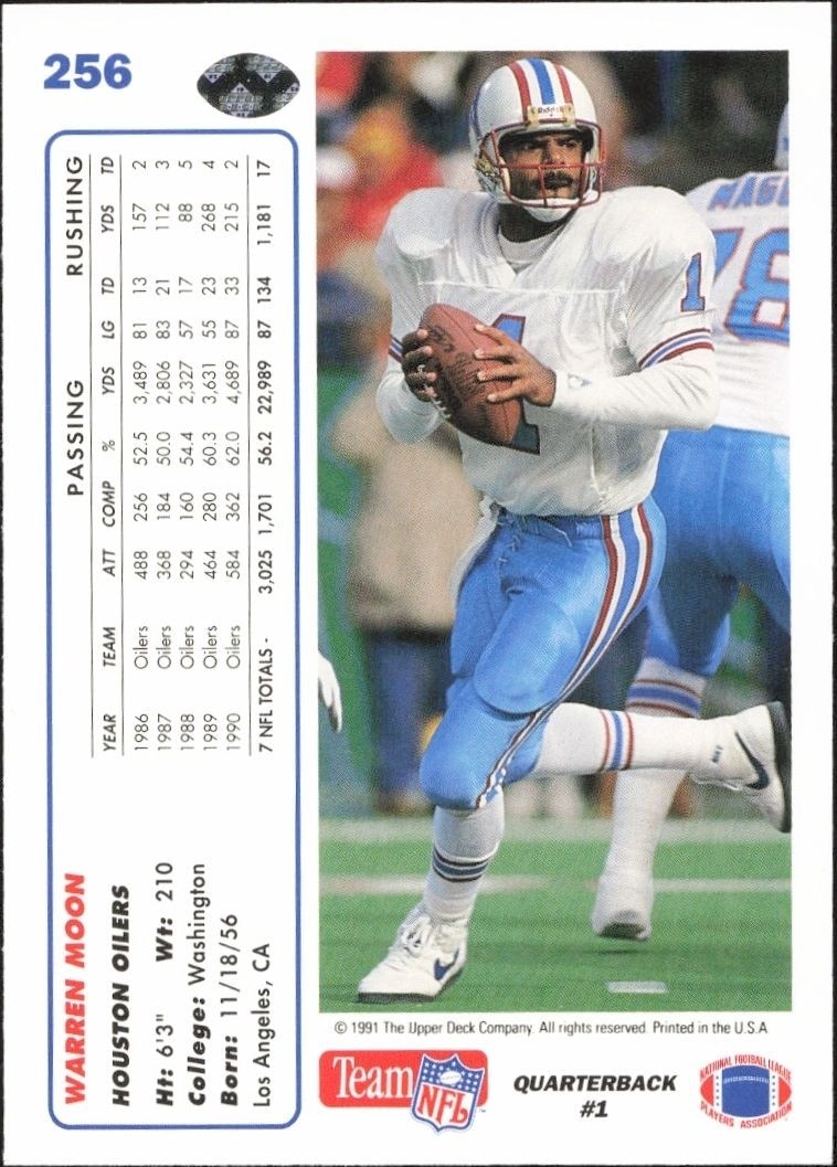 1991 Upper Deck Warren Moon #256 football trading card back