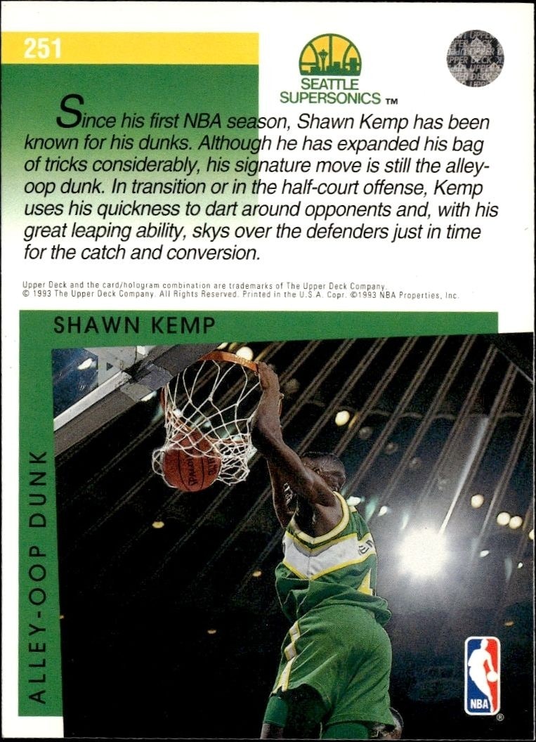 1993-94 Upper Deck Collector's Choice Shawn Kemp #251 basketball trading card back