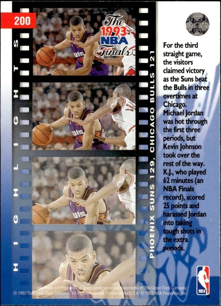 1993-94 Upper Deck Collector's Choice Kevin Johnson #200 basketball trading card back