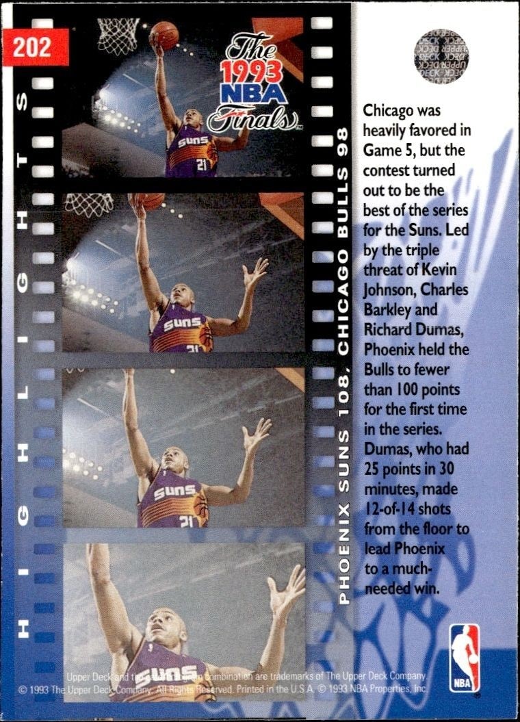 1993-94 Upper Deck Collector's Choice Richard Dumas #202 basketball trading card back