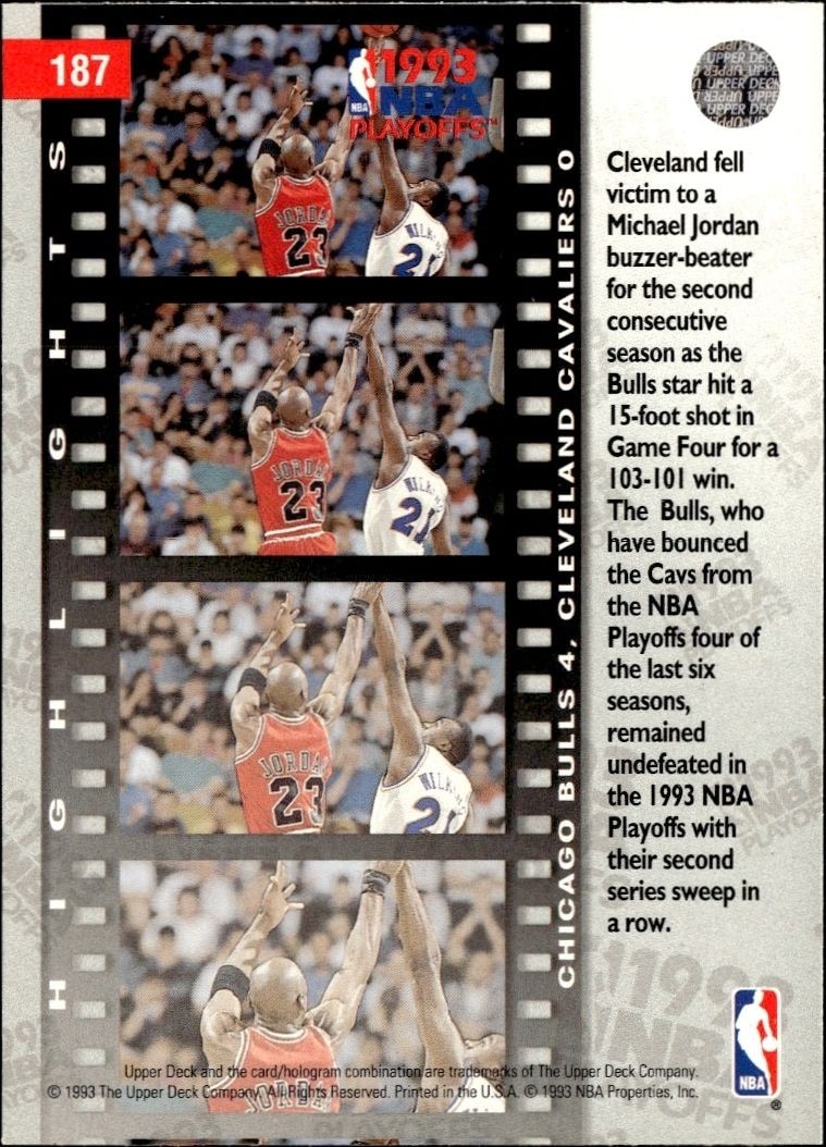 1993-94 Upper Deck Collector's Choice East Semifinals: Bulls 4, Cavaliers 0 #187 basketball trading card back