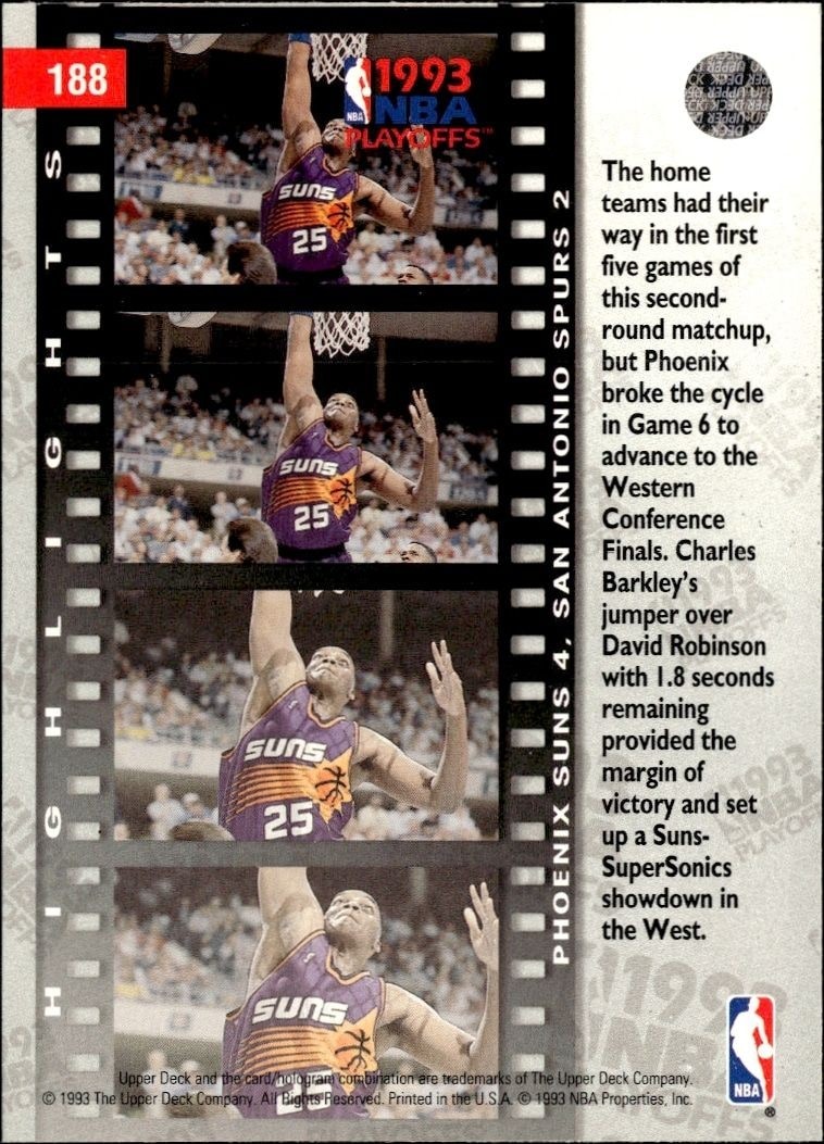 1993-94 Upper Deck Collector's Choice West Semifinals: Suns 4, Spurs 2 #188 basketball trading card back