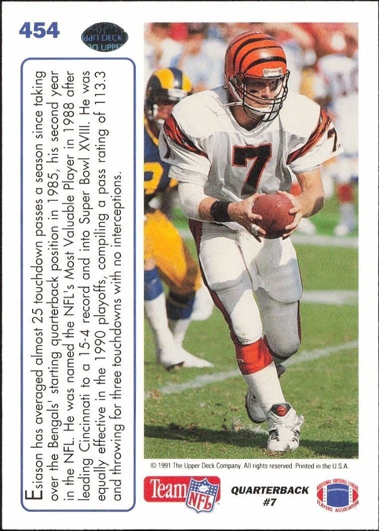 1991 Upper Deck Boomer Esiason #454 football trading card back