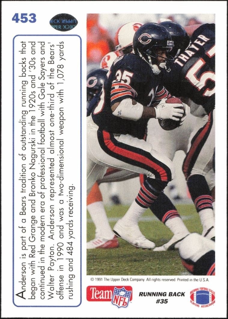 1991 Upper Deck Neal Anderson #453 football trading card back