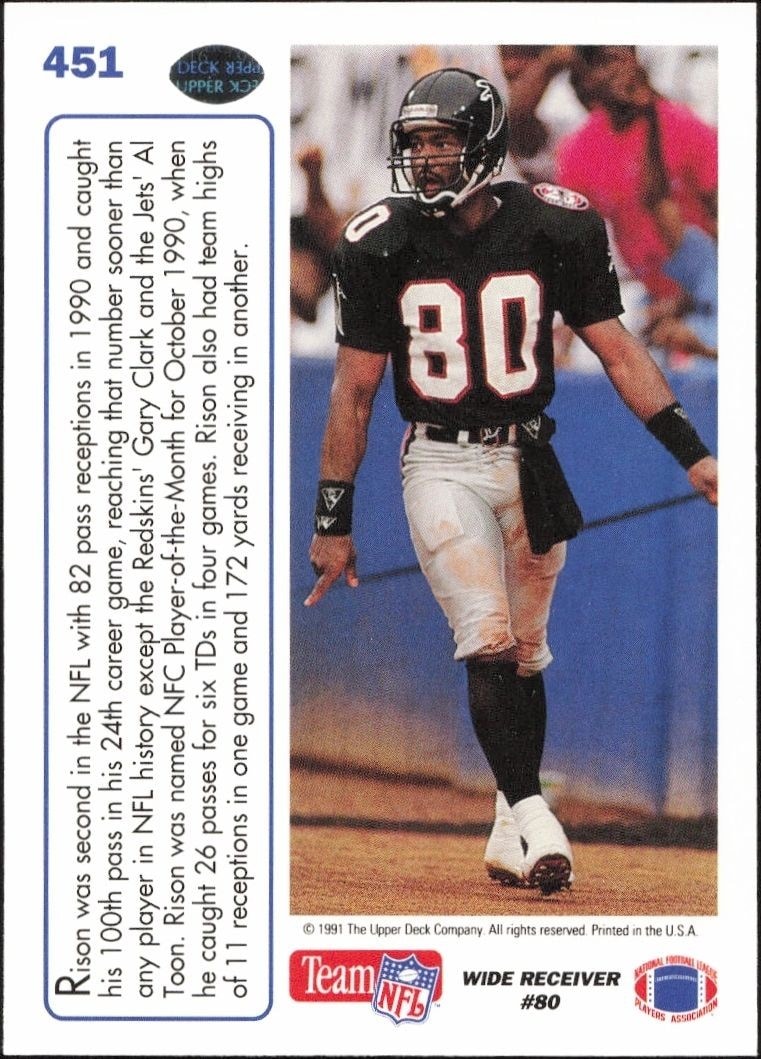 1991 Upper Deck Andre Rison #451 football trading card back