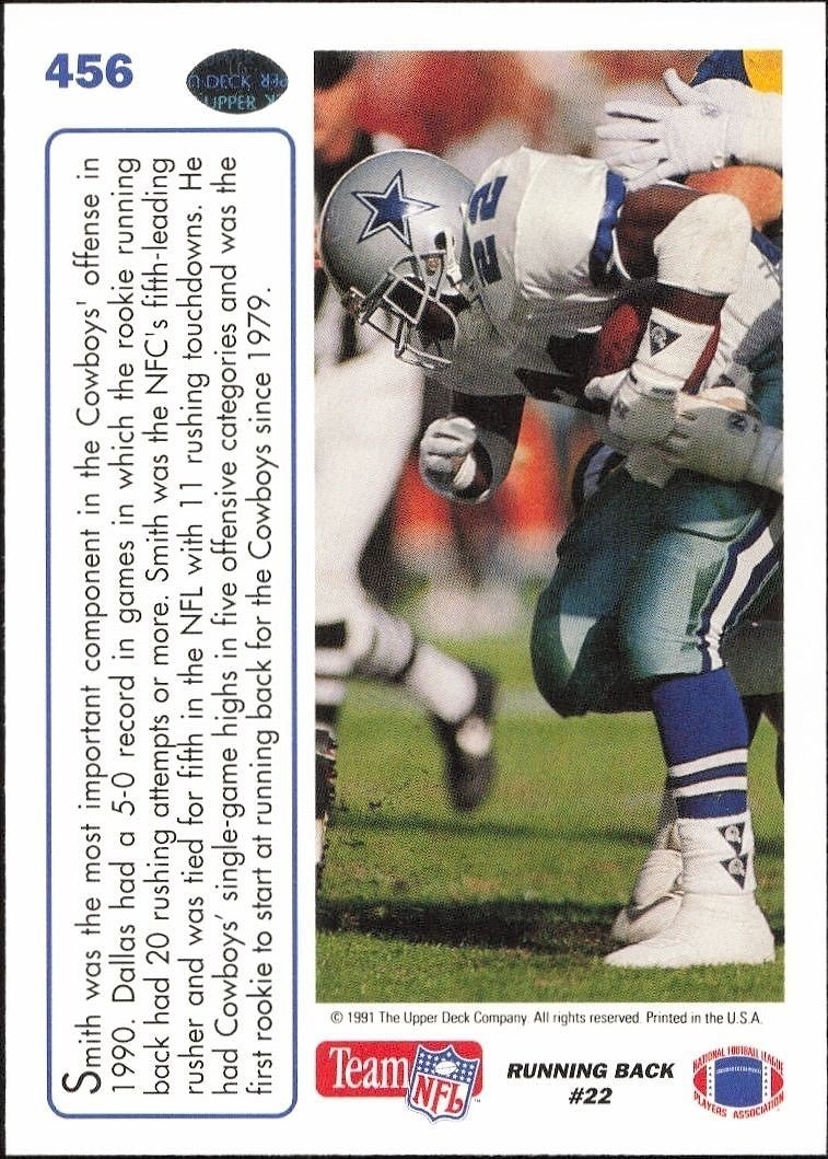 1991 Upper Deck Emmitt Smith #456 football trading card back