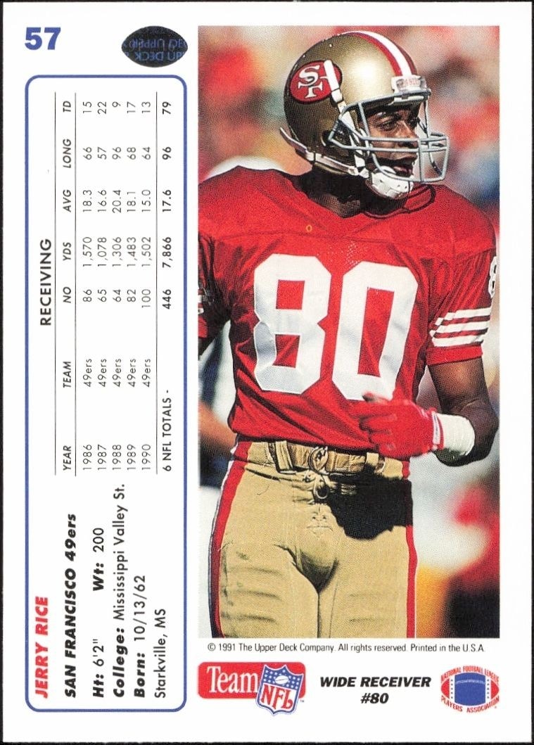 1991 Upper Deck Jerry Rice #57 football trading card back