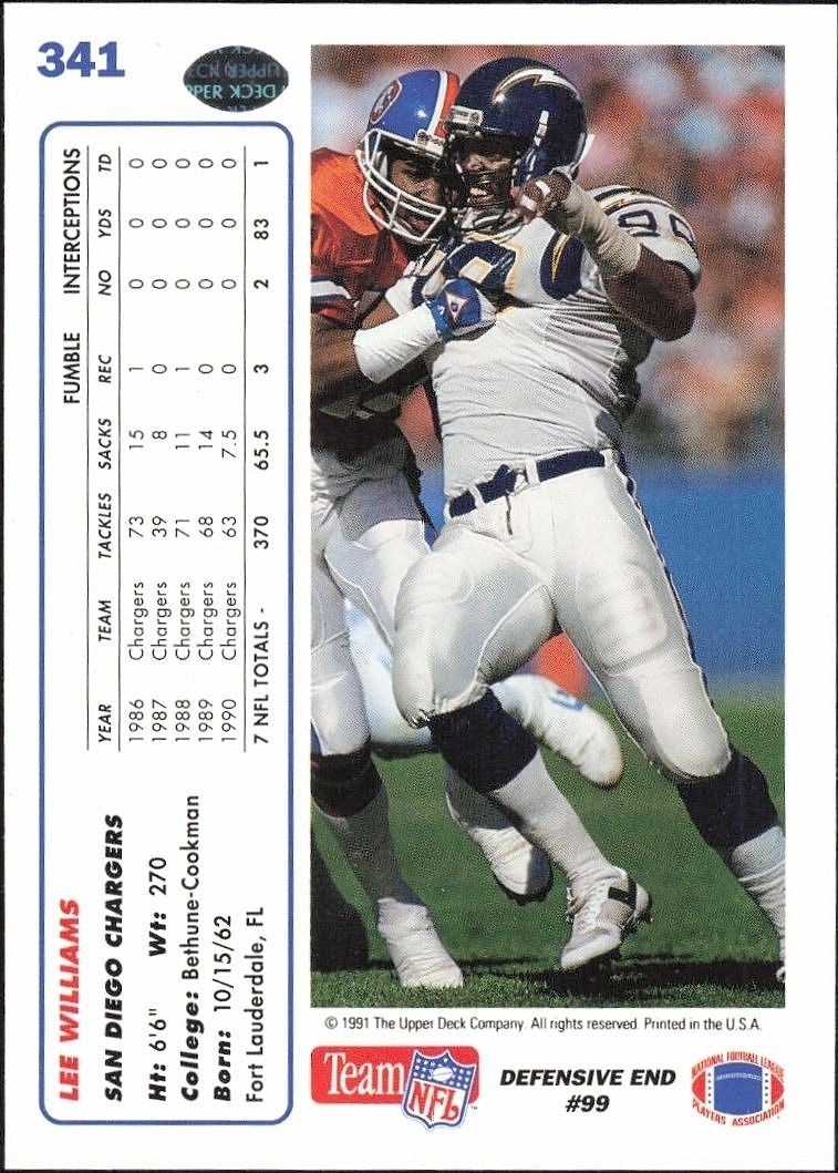 1991 Upper Deck Lee Williams #341 football trading card back