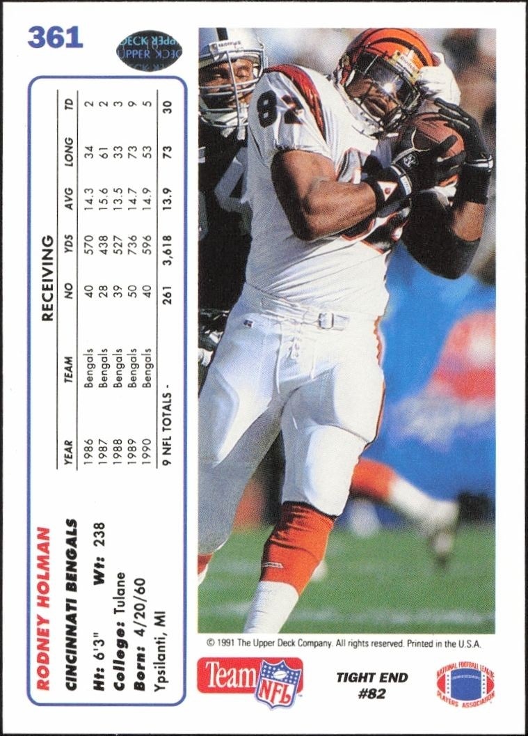 1991 Upper Deck Rodney Holman #361 football trading card back
