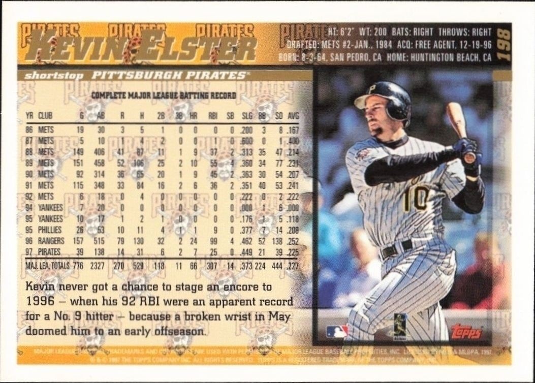 1998 Topps Kevin Elster #198 baseball trading card back