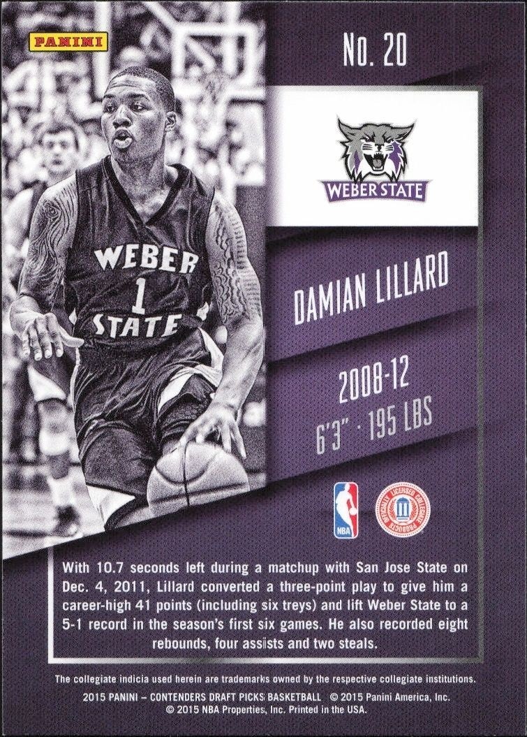 2015-16 Panini Contenders Draft Picks Damian Lillard #20 basketball trading card back