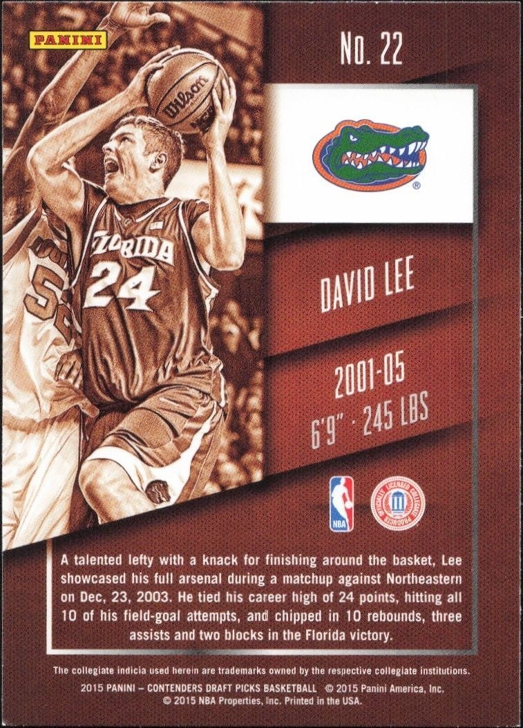 2015-16 Panini Contenders Draft Picks David Lee #22 basketball trading card back