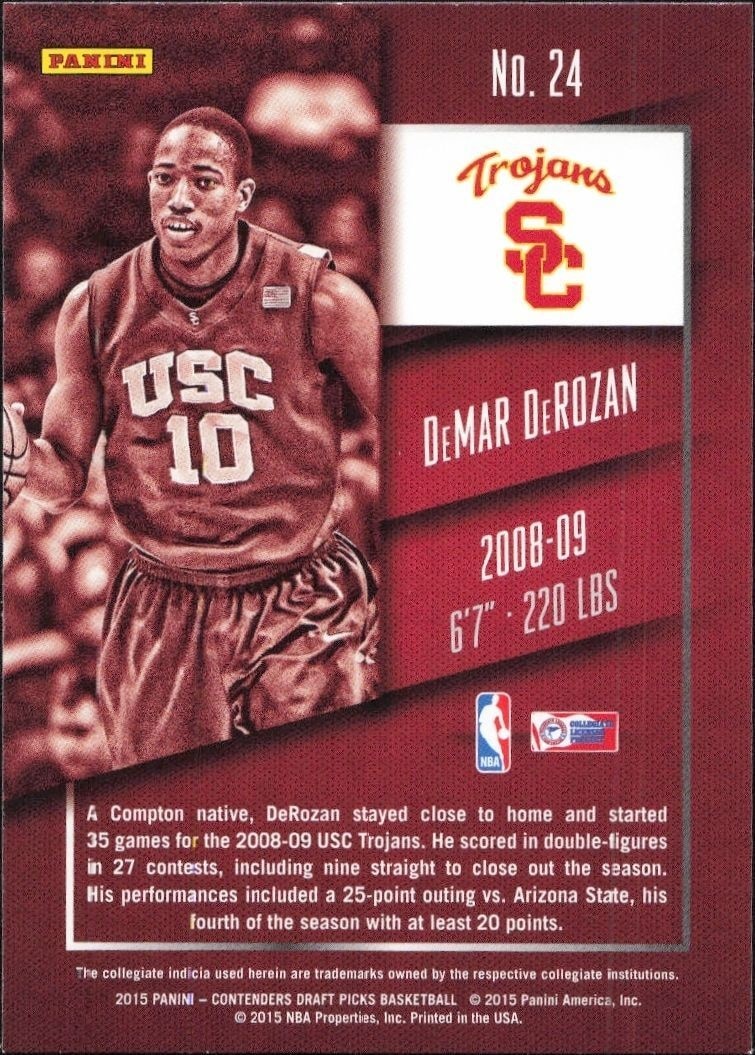 2015-16 Panini Contenders Draft Picks DeMar DeRozan #24 basketball trading card back