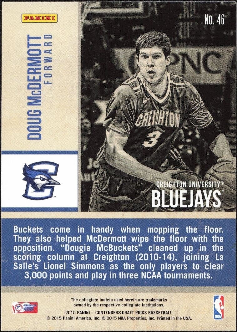 2015-16 Panini Contenders Draft Picks Doug McDermott #46 basketball trading card back