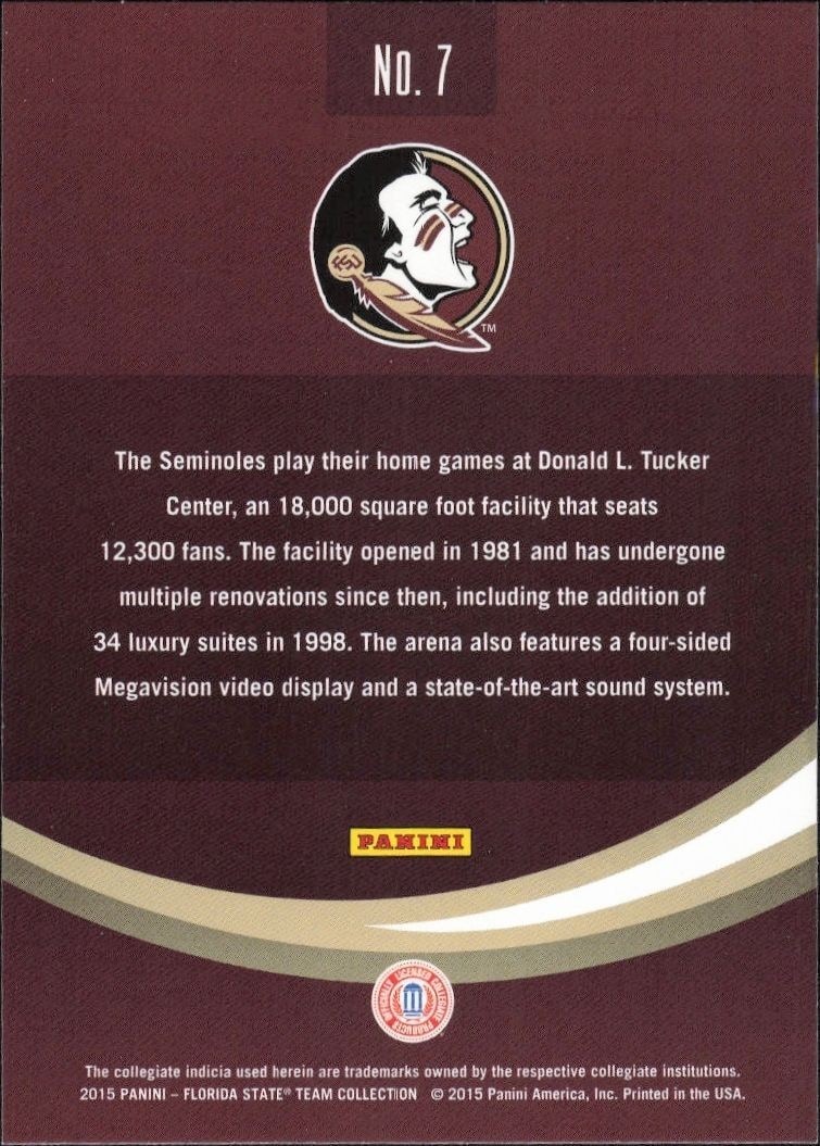2015-16 Panini Florida State Seminoles Donald L. Tucker Civic Center #7 basketball trading card back