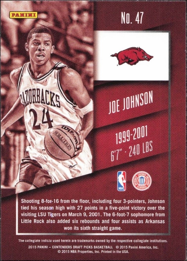 2015-16 Panini Contenders Draft Picks Joe Johnson #47 basketball trading card back
