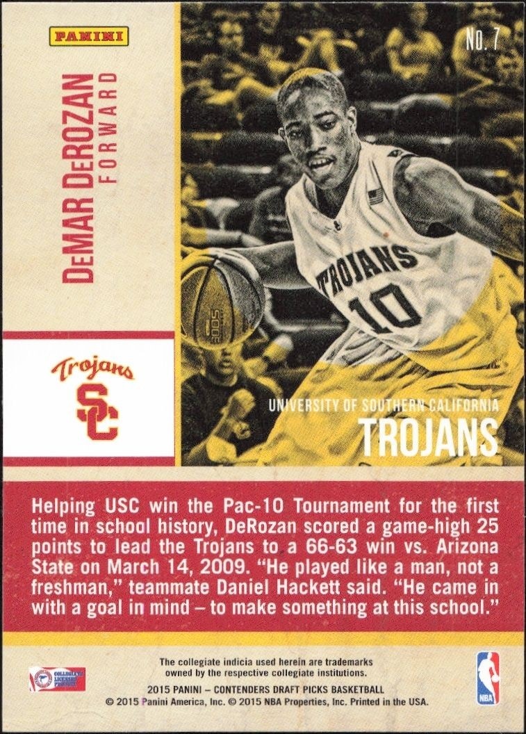 2015-16 Panini Contenders Draft Picks DeMar DeRozan #7 basketball trading card back