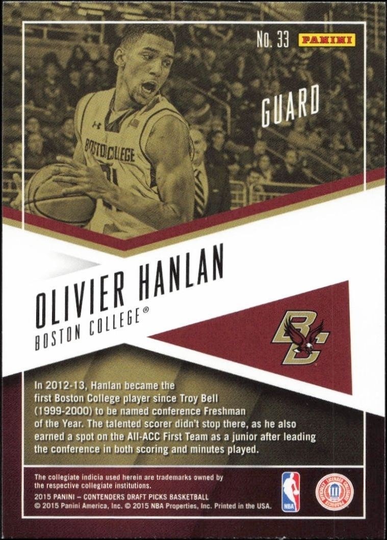 2015-16 Panini Contenders Draft Picks Olivier Hanlan #33 basketball trading card back