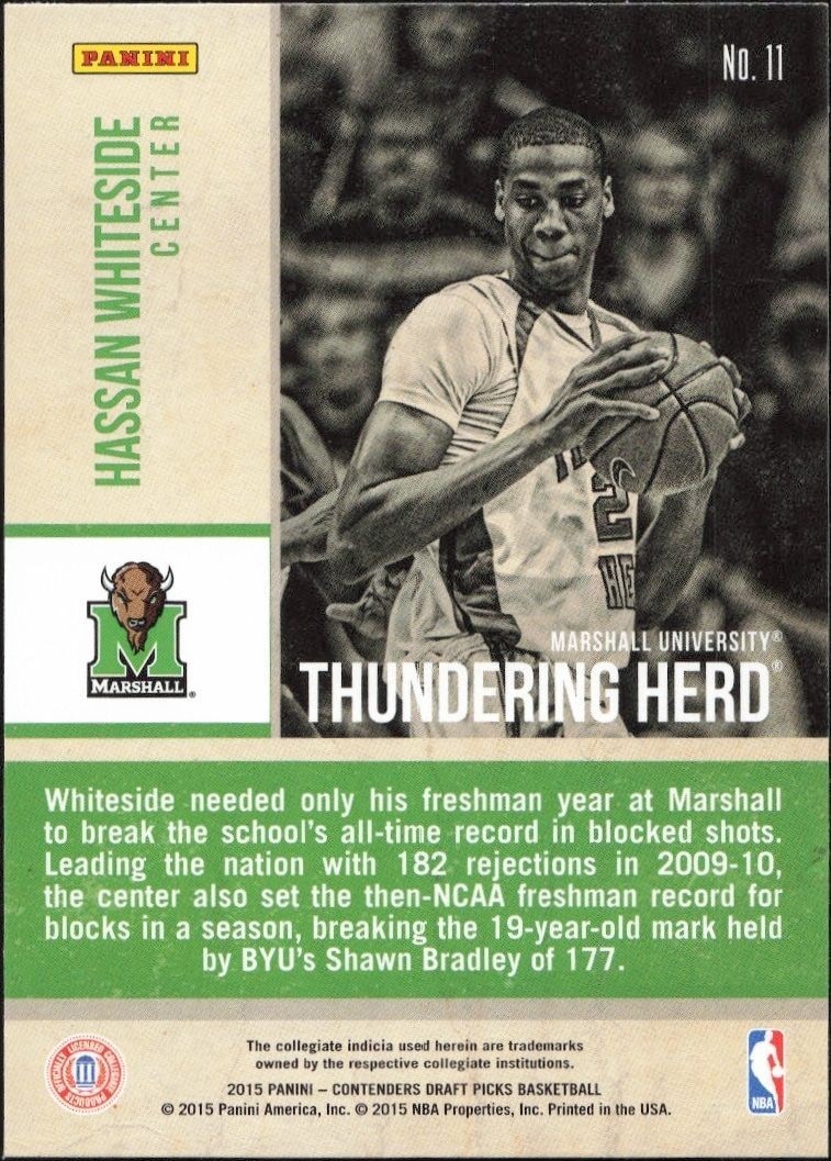 2015-16 Panini Contenders Draft Picks Hassan Whiteside #11 basketball trading card back