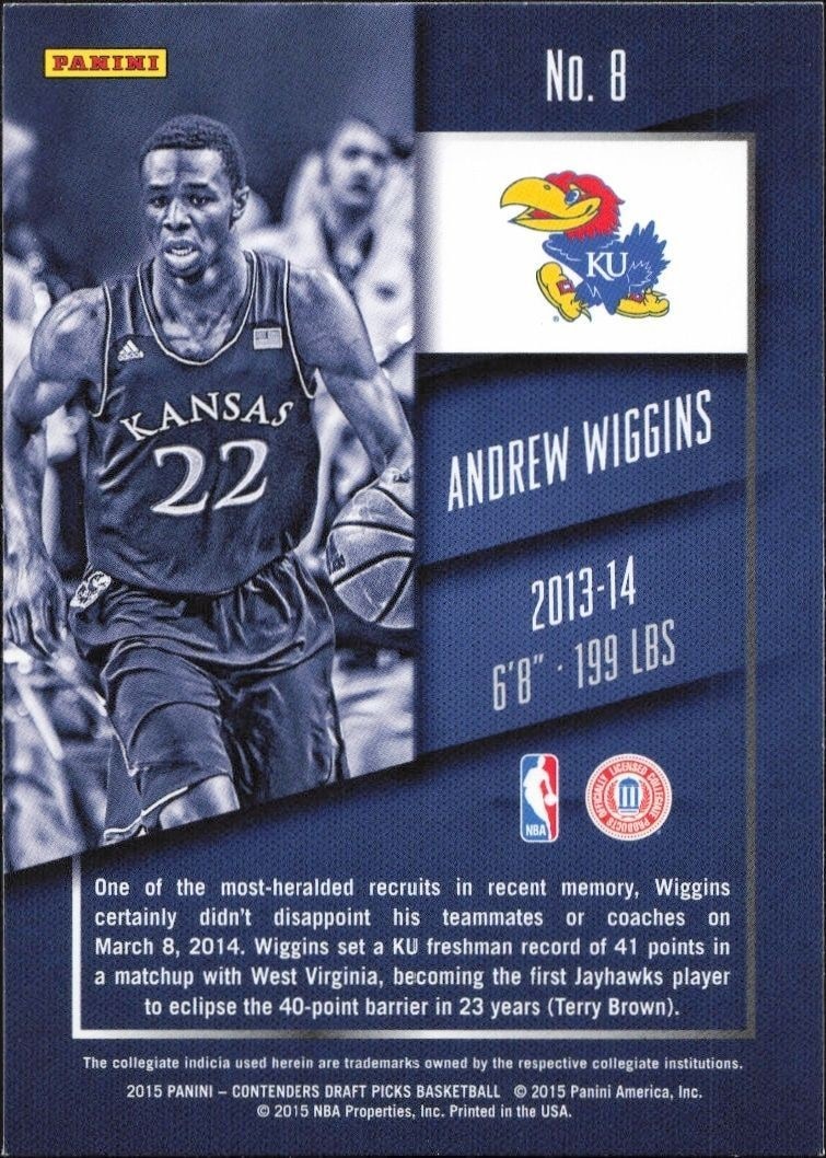 2015-16 Panini Contenders Draft Picks Andrew Wiggins #8 basketball trading card back