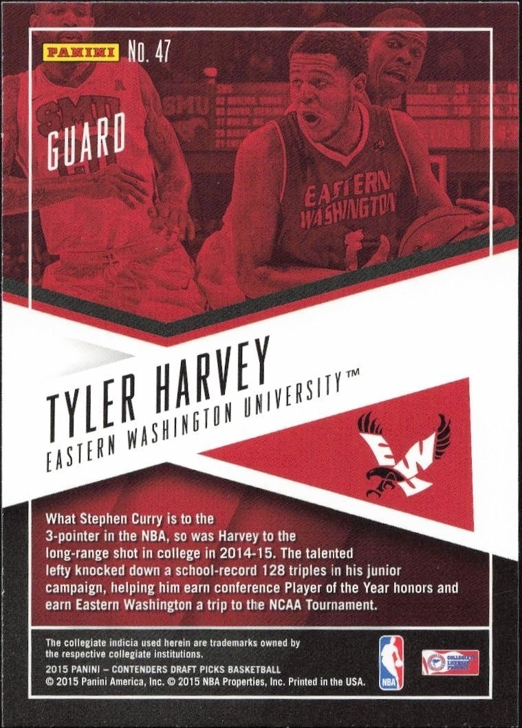 2015-16 Panini Contenders Draft Picks Tyler Harvey #47 basketball trading card back