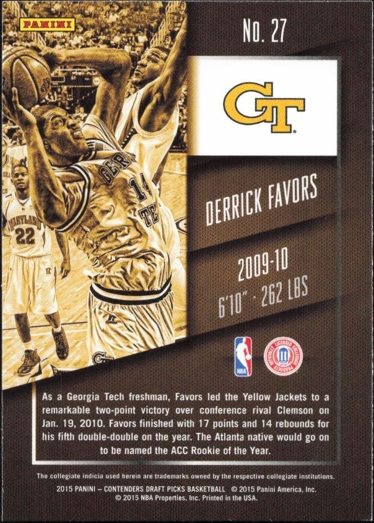 2015-16 Panini Contenders Draft Picks Derrick Favors #27 basketball trading card back