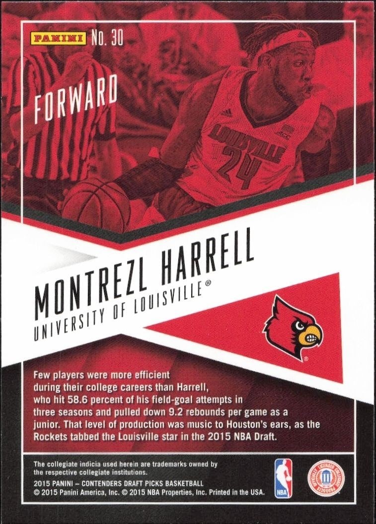2015-16 Panini Contenders Draft Picks Montrezl Harrell #30 basketball trading card back