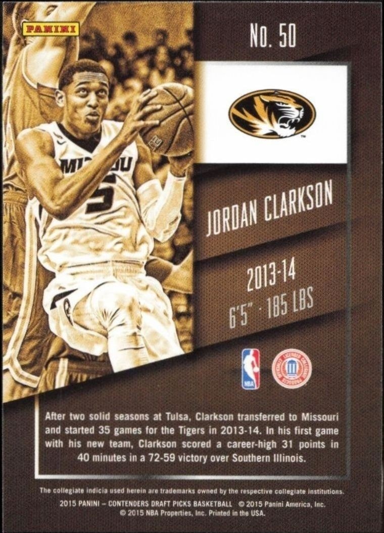 2015-16 Panini Contenders Draft Picks Jordan Clarkson #50 basketball trading card back