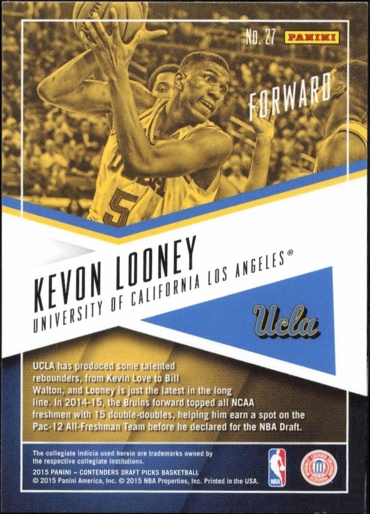 2015-16 Panini Contenders Draft Picks Kevon Looney #27 basketball trading card back