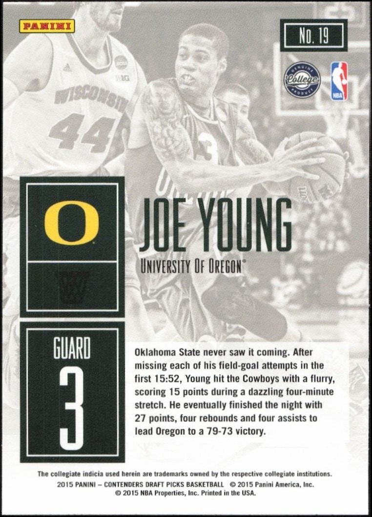 2015-16 Panini Contenders Draft Picks Joe Young #19 basketball trading card back
