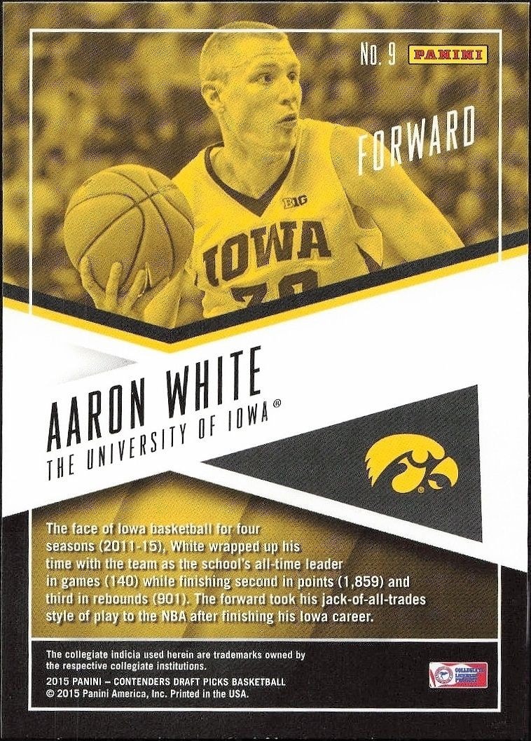 2015-16 Panini Contenders Draft Picks Aaron White #9 basketball trading card back