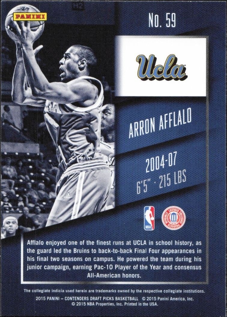 2015-16 Panini Contenders Draft Picks Arron Afflalo #59 basketball trading card back