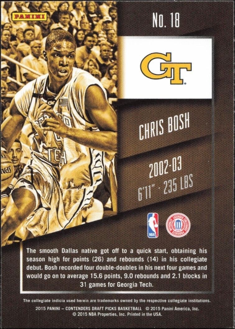 2015-16 Panini Contenders Draft Picks Chris Bosh #18 basketball trading card back