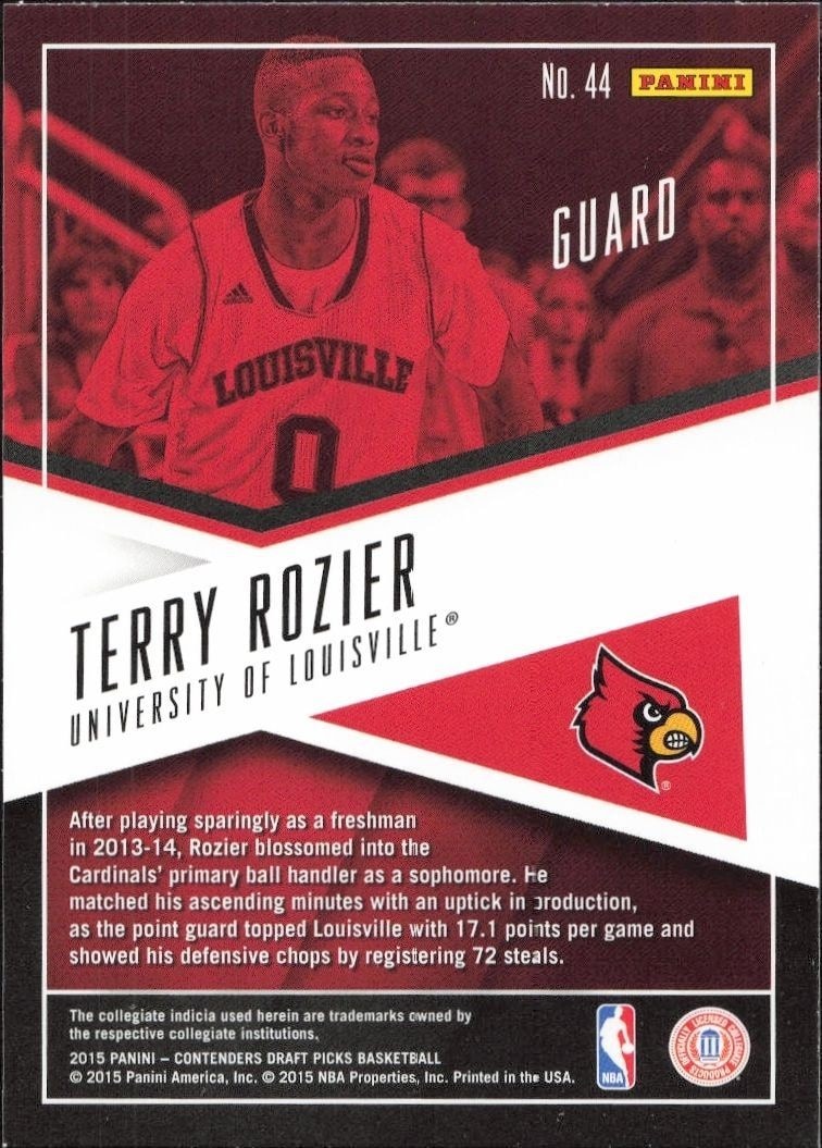 2015-16 Panini Contenders Draft Picks Terry Rozier #44 basketball trading card back