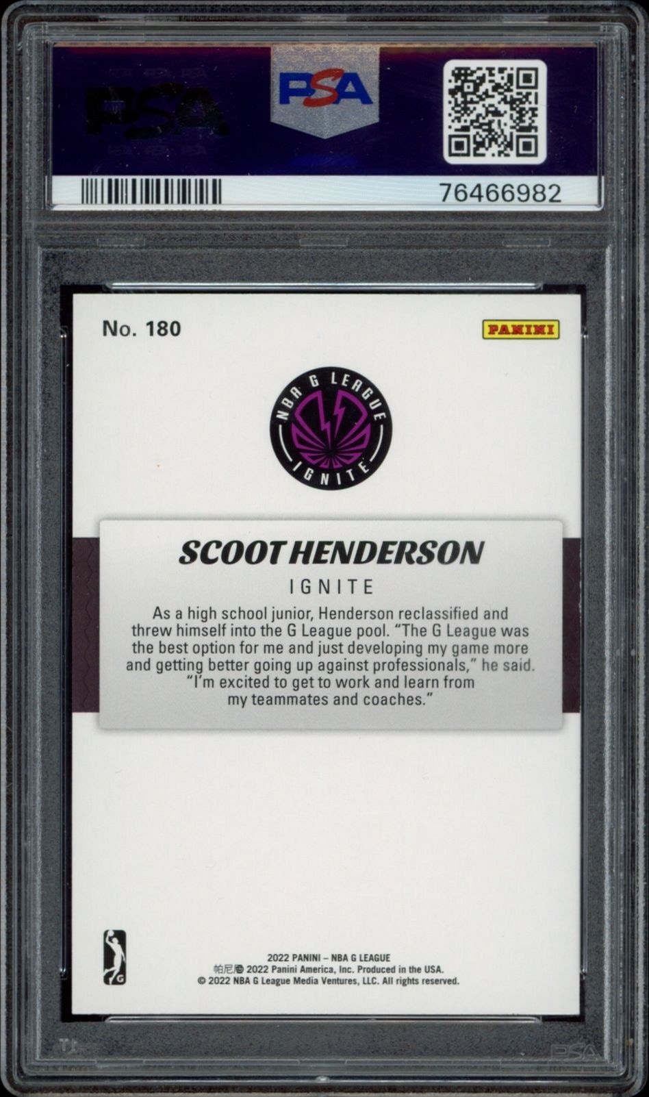 2022-23 Panini NBA G League Scoot Henderson #180 basketball trading card back