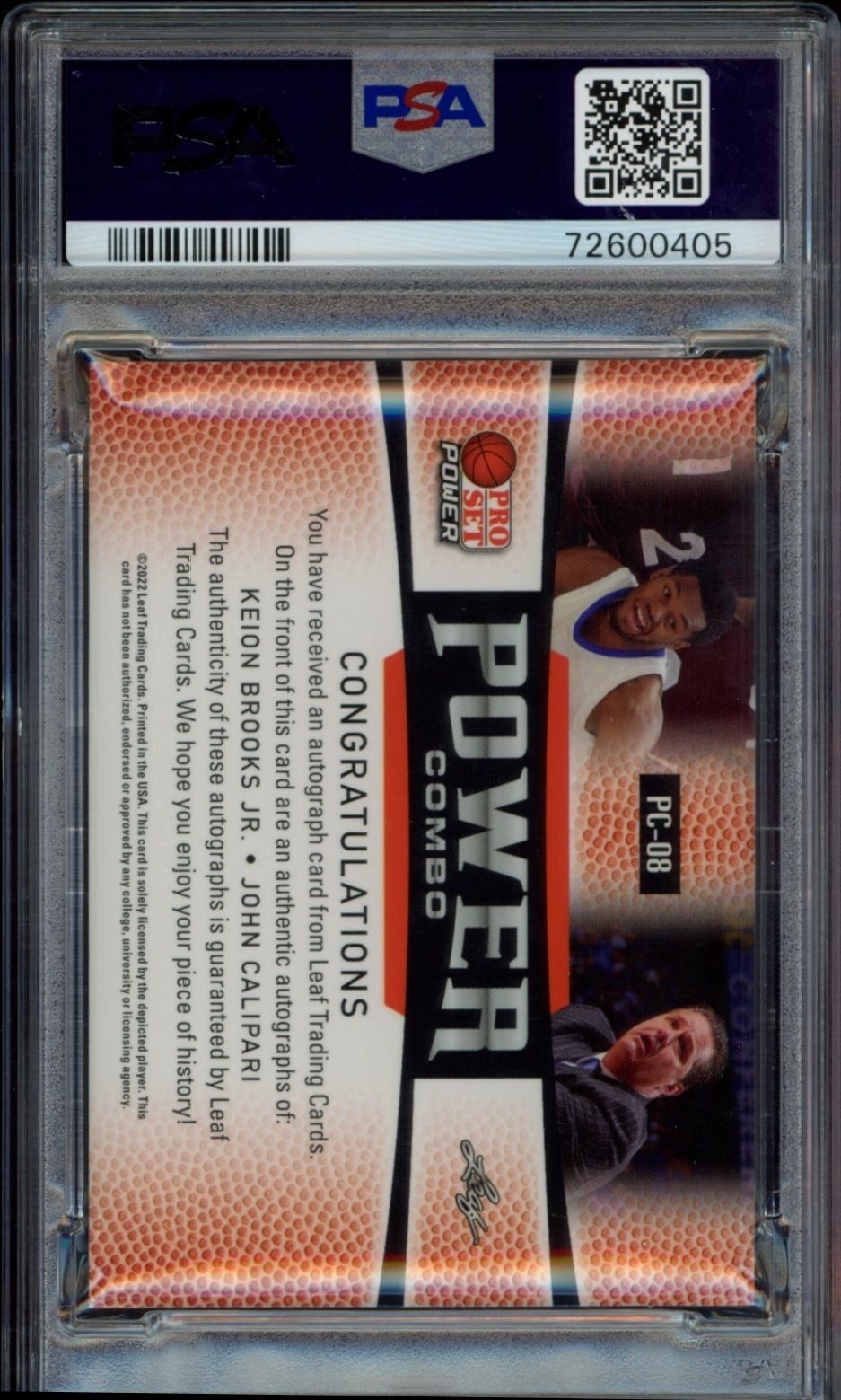 2021-22 Pro Set Power Keion Brooks Jr. #PC-08 basketball trading card back