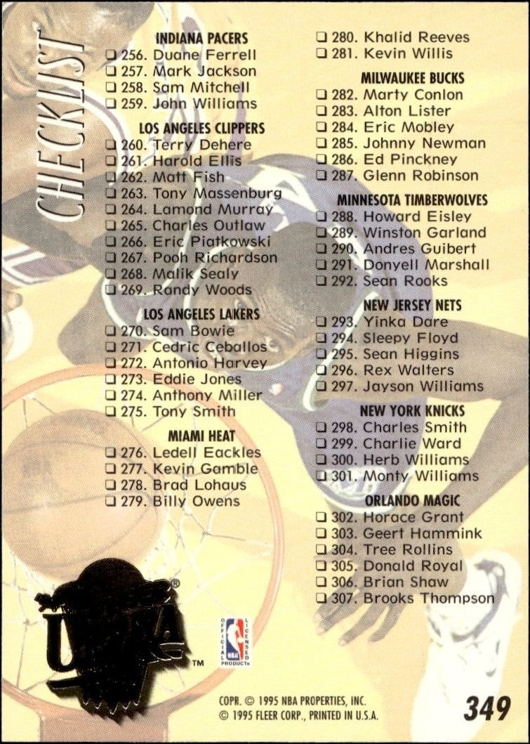 1994-95 Fleer Ultra Checklist #349 basketball trading card back