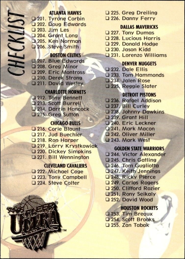 1994-95 Fleer Ultra Checklist #349 trading card