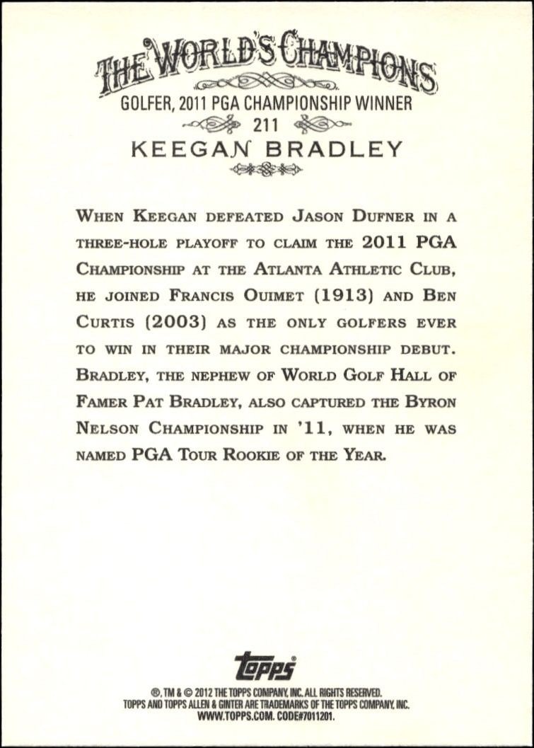 2012 Topps Allen & Ginter Keegan Bradley #211 baseball trading card back
