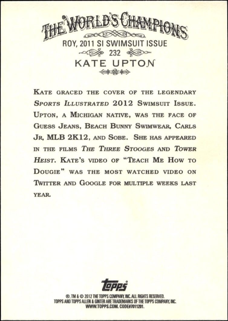 2012 Topps Allen & Ginter Kate Upton #232 baseball trading card back