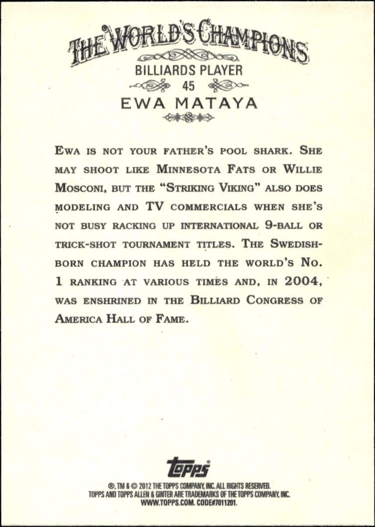 2012 Topps Allen & Ginter Ewa Mataya #45 baseball trading card back