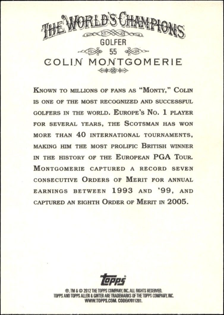 2012 Topps Allen & Ginter Colin Montgomerie #55 baseball trading card back