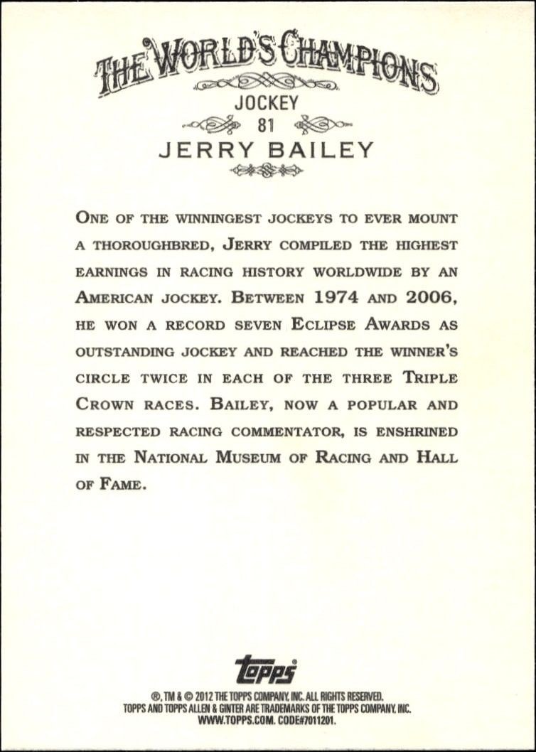 2012 Topps Allen & Ginter Jerry Bailey #81 baseball trading card back