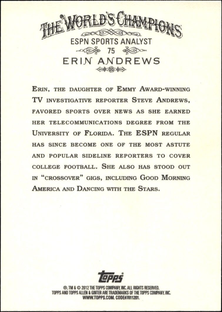 2012 Topps Allen & Ginter Erin Andrews #75 baseball trading card back