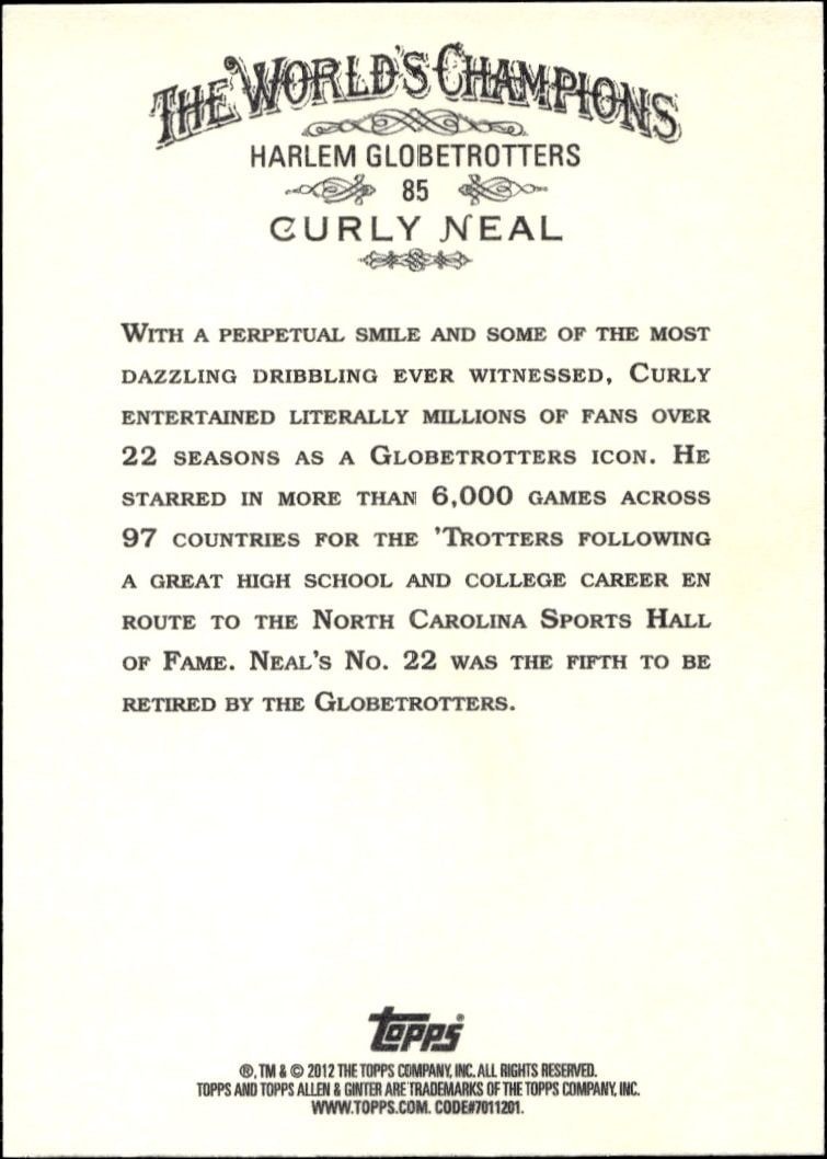 2012 Topps Allen & Ginter Curly Neal #85 baseball trading card back