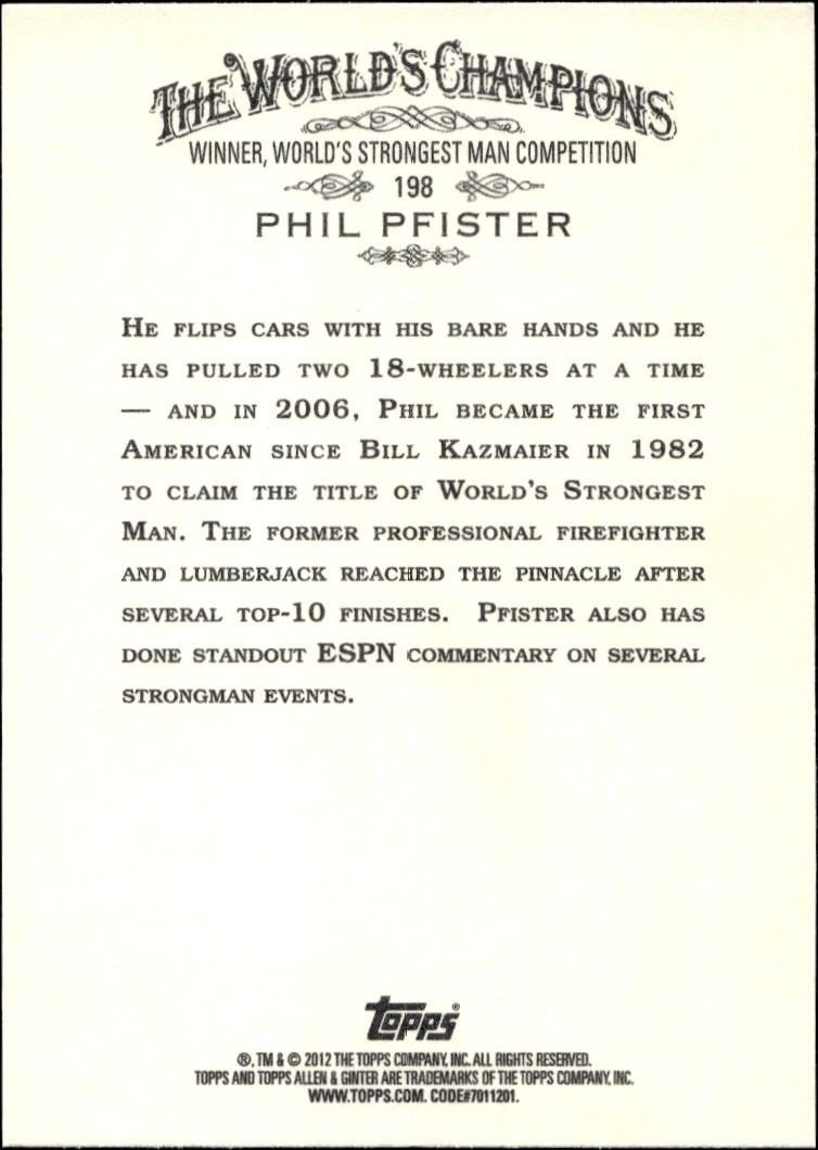 2012 Topps Allen & Ginter Phil Pfister #198 baseball trading card back