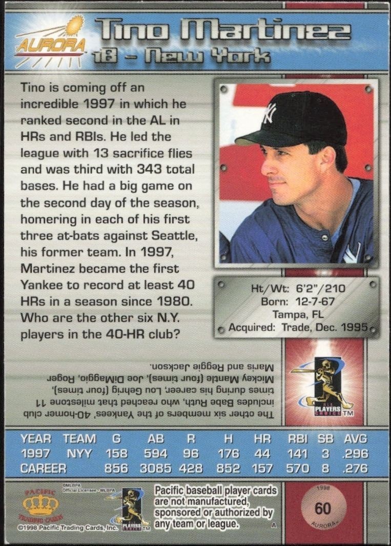1998 Pacific Aurora Paul Molitor #52 baseball trading card back