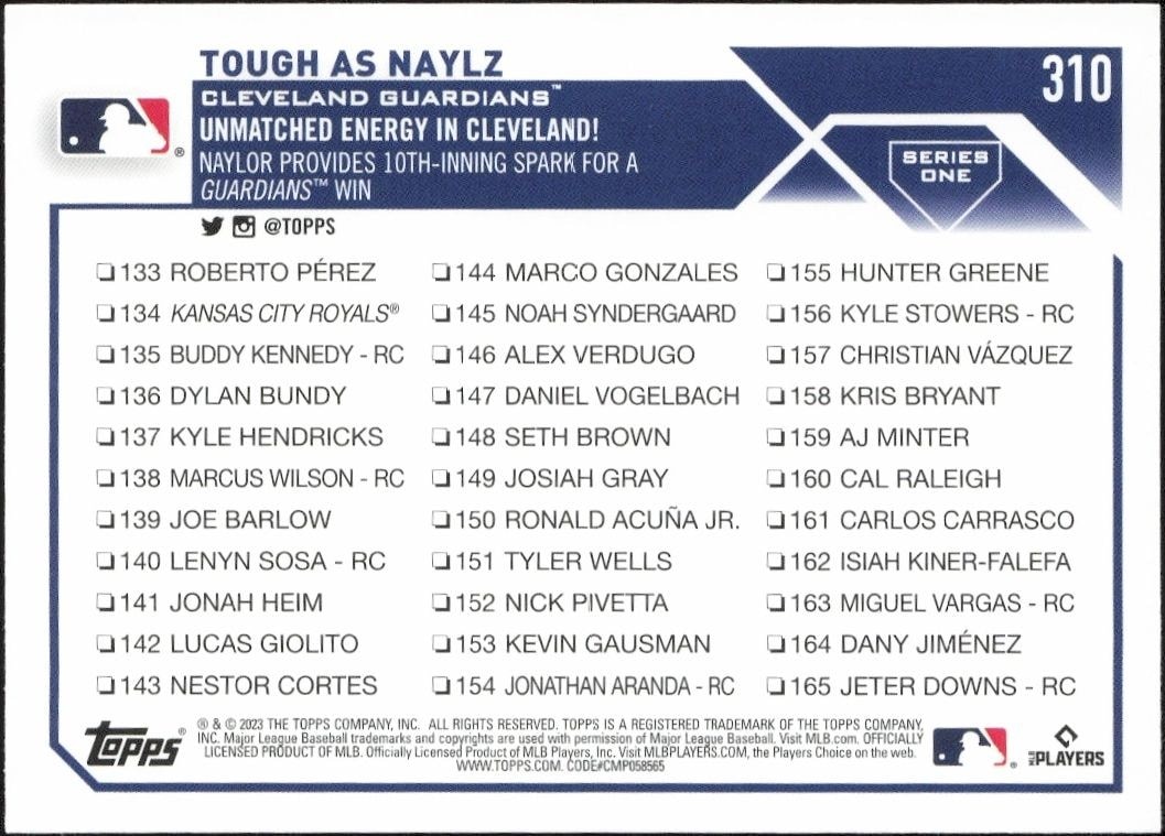2023 Topps Checklist #310 baseball trading card back