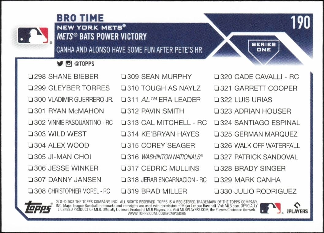 2023 Topps Checklist #190 baseball trading card back