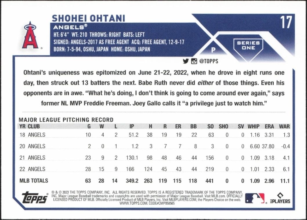 2023 Topps Shohei Ohtani #17 baseball trading card back